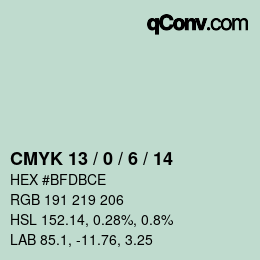カラーコード: CMYK 13 / 0 / 6 / 14 | qconv.com