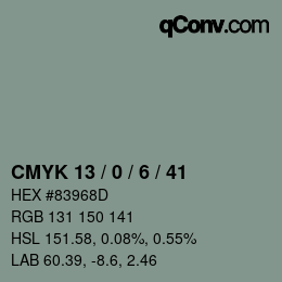 Color code: CMYK 13 / 0 / 6 / 41 | qconv.com