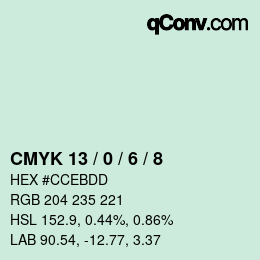 カラーコード: CMYK 13 / 0 / 6 / 8 | qconv.com