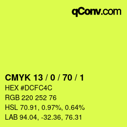 颜色代码: CMYK 13 / 0 / 70 / 1 | qconv.com