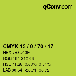 Color code: CMYK 13 / 0 / 70 / 17 | qconv.com