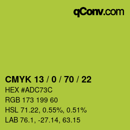 カラーコード: CMYK 13 / 0 / 70 / 22 | qconv.com