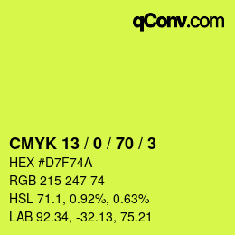 Color code: CMYK 13 / 0 / 70 / 3 | qconv.com