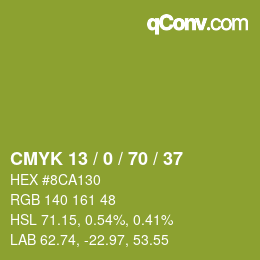 カラーコード: CMYK 13 / 0 / 70 / 37 | qconv.com