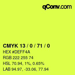 Color code: CMYK 13 / 0 / 71 / 0 | qconv.com