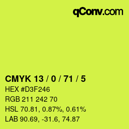 Color code: CMYK 13 / 0 / 71 / 5 | qconv.com