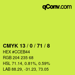 カラーコード: CMYK 13 / 0 / 71 / 8 | qconv.com