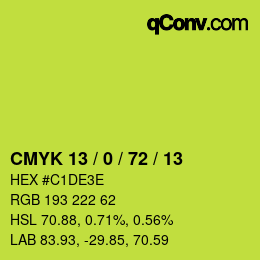 カラーコード: CMYK 13 / 0 / 72 / 13 | qconv.com