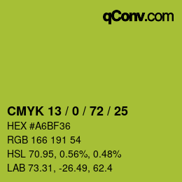 Farbcode: CMYK 13 / 0 / 72 / 25 | qconv.com