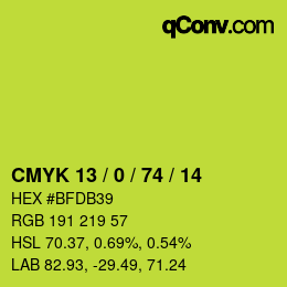 Code couleur: CMYK 13 / 0 / 74 / 14 | qconv.com