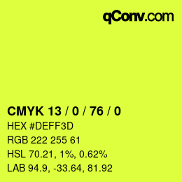 Color code: CMYK 13 / 0 / 76 / 0 | qconv.com