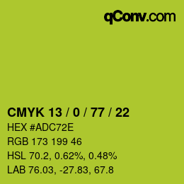 カラーコード: CMYK 13 / 0 / 77 / 22 | qconv.com