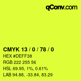 Color code: CMYK 13 / 0 / 78 / 0 | qconv.com