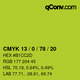 Color code: CMYK 13 / 0 / 78 / 20 | qconv.com