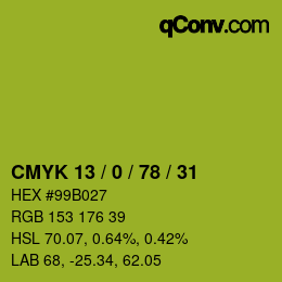 Color code: CMYK 13 / 0 / 78 / 31 | qconv.com