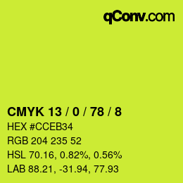 カラーコード: CMYK 13 / 0 / 78 / 8 | qconv.com