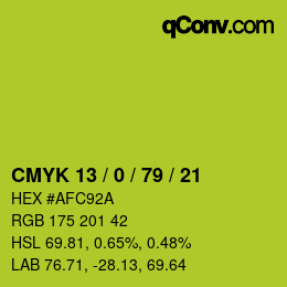 Color code: CMYK 13 / 0 / 79 / 21 | qconv.com