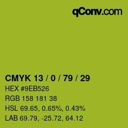 Color code: CMYK 13 / 0 / 79 / 29 | qconv.com