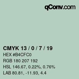 カラーコード: CMYK 13 / 0 / 7 / 19 | qconv.com