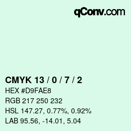 カラーコード: CMYK 13 / 0 / 7 / 2 | qconv.com