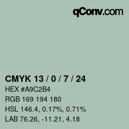 カラーコード: CMYK 13 / 0 / 7 / 24 | qconv.com