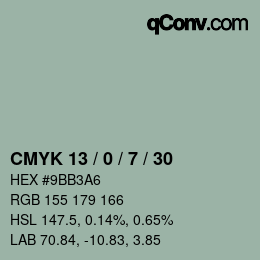 カラーコード: CMYK 13 / 0 / 7 / 30 | qconv.com