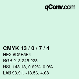 カラーコード: CMYK 13 / 0 / 7 / 4 | qconv.com
