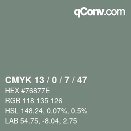 カラーコード: CMYK 13 / 0 / 7 / 47 | qconv.com