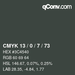 Color code: CMYK 13 / 0 / 7 / 73 | qconv.com