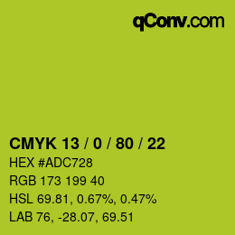カラーコード: CMYK 13 / 0 / 80 / 22 | qconv.com