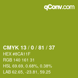 Color code: CMYK 13 / 0 / 81 / 37 | qconv.com