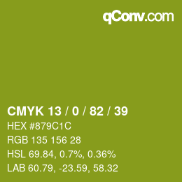 Color code: CMYK 13 / 0 / 82 / 39 | qconv.com
