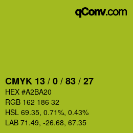 Color code: CMYK 13 / 0 / 83 / 27 | qconv.com