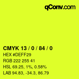 Farbcode: CMYK 13 / 0 / 84 / 0 | qconv.com