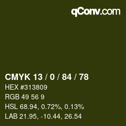 Color code: CMYK 13 / 0 / 84 / 78 | qconv.com