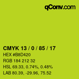 Color code: CMYK 13 / 0 / 85 / 17 | qconv.com