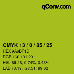 Color code: CMYK 13 / 0 / 85 / 25 | qconv.com