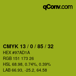 Color code: CMYK 13 / 0 / 85 / 32 | qconv.com