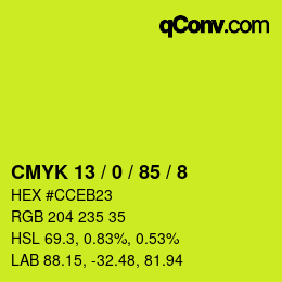 カラーコード: CMYK 13 / 0 / 85 / 8 | qconv.com