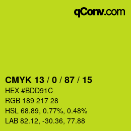 カラーコード: CMYK 13 / 0 / 87 / 15 | qconv.com