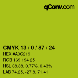 颜色代码: CMYK 13 / 0 / 87 / 24 | qconv.com