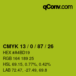 カラーコード: CMYK 13 / 0 / 87 / 26 | qconv.com