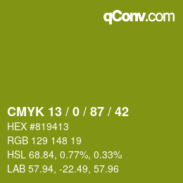 Color code: CMYK 13 / 0 / 87 / 42 | qconv.com