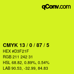 カラーコード: CMYK 13 / 0 / 87 / 5 | qconv.com