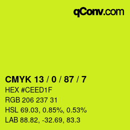 カラーコード: CMYK 13 / 0 / 87 / 7 | qconv.com
