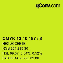 颜色代码: CMYK 13 / 0 / 87 / 8 | qconv.com