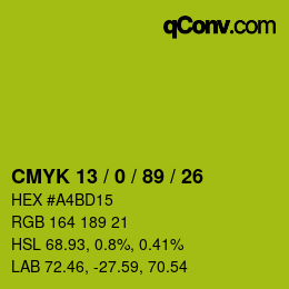 Color code: CMYK 13 / 0 / 89 / 26 | qconv.com