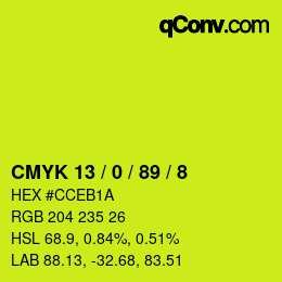 カラーコード: CMYK 13 / 0 / 89 / 8 | qconv.com
