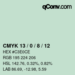 カラーコード: CMYK 13 / 0 / 8 / 12 | qconv.com