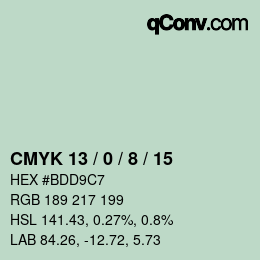 カラーコード: CMYK 13 / 0 / 8 / 15 | qconv.com